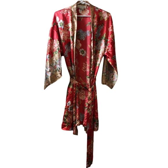 Women’s S Oscar de la Renta‎ Floral Robe Kimono Lounge Wrap Vintage - Picture 1 of 3